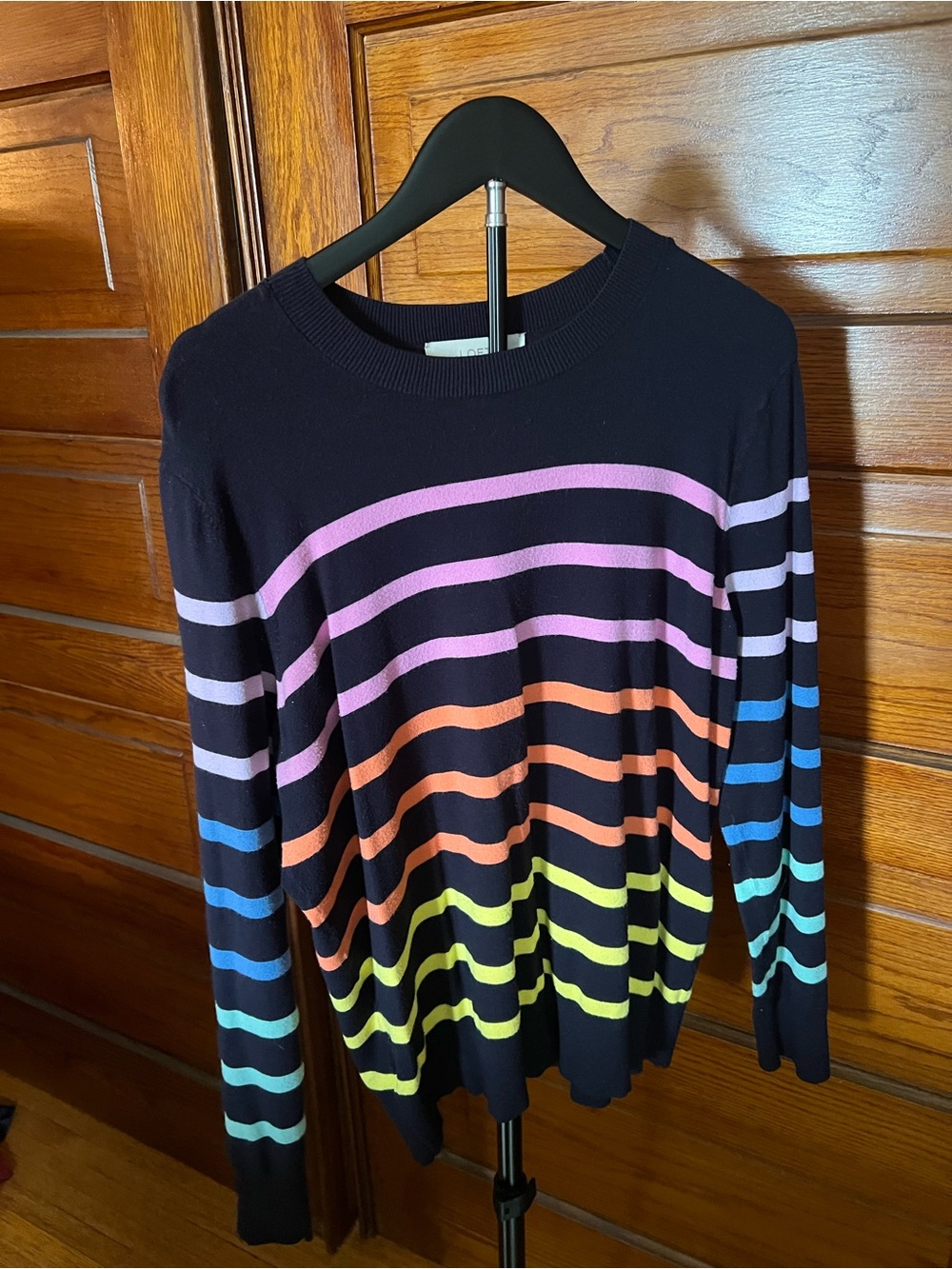 LOFT Women’s Black Multicolor Stripe Crewneck Sweater